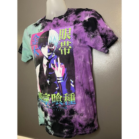 Tokyo Ghoul Shirt Mens XS Purple Black Mint Tie Dye Ken Kaneki Anime Graphic Tee - Picture 3 of 5